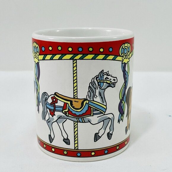 Vintage Msr Imports Christmas Mug Carousel Horses Circus Playground Ceramic 1994 - Picture 10 of 11